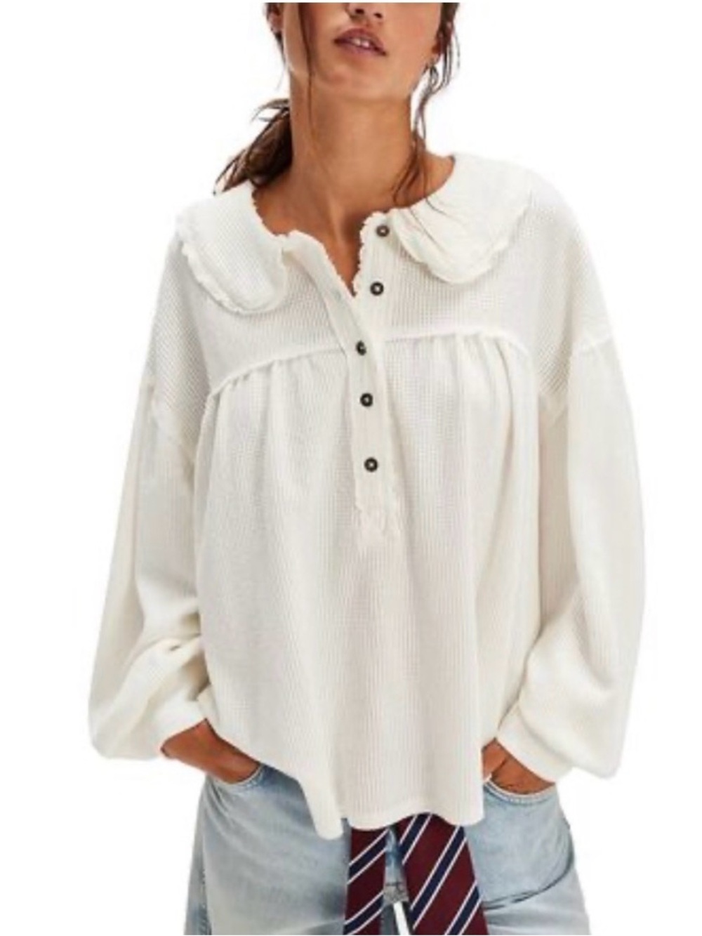 Free People Queen Of Hearts Waffle Thermal Top S - Picture 1 of 8
